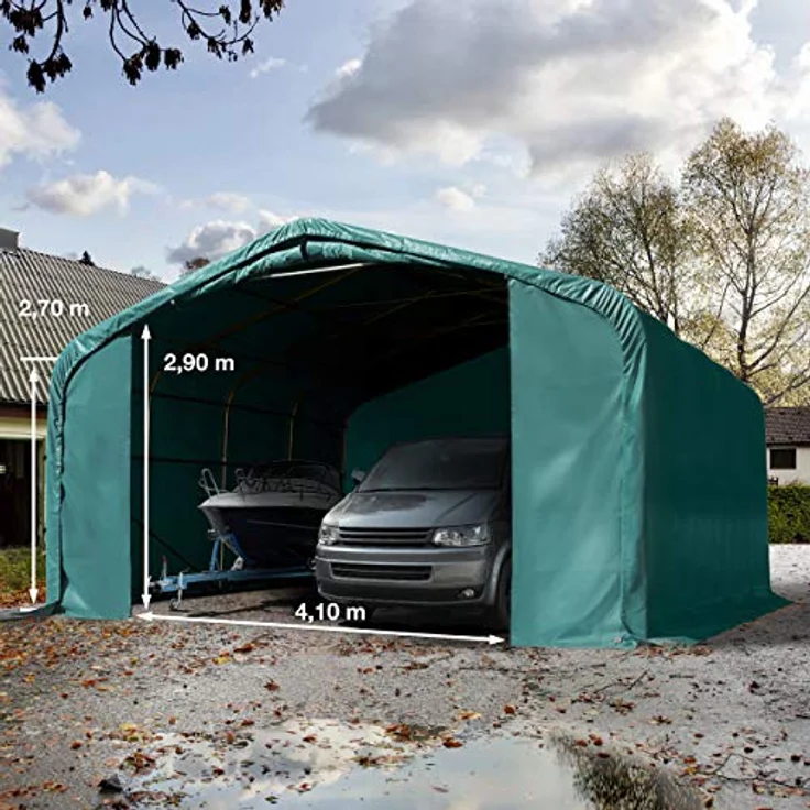 TOOLPORT Wikinger Zeltgarage 6x6 m, stabile Lagerzelt-Carport für Boote, Wohnmobile und Traktoren, grün, mit 4,1x2,9 m Torgröße – Bild 3