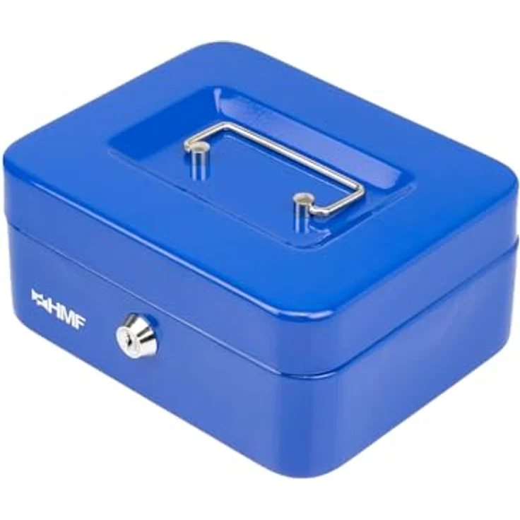 HMF Geldkassette abschließbar, Kasse mit 5 Münzfächern und Tragegriff, Blau, 20 x 16 x 9 cm – Bild 3