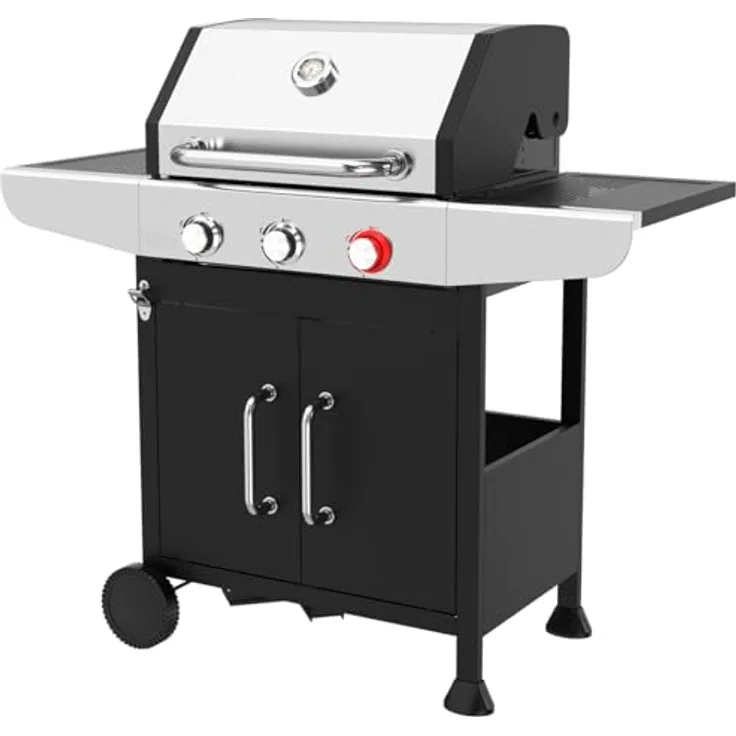 ProfiCook® Gasgrill PC GG 1310, 3-Brenner Gasgrill für Temperaturen bis zu 400°C mit gusseisernen Grillrosten, Temperaturanzeige und Flaschenöffner
