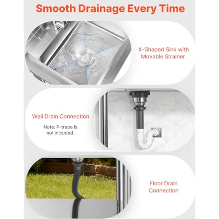 VEVOR Spültisch Spülbecken Edelstahl (120 x 50 x 94 cm), 4 in 1 Multifunktionsdesign mit 360° Wasserhahn & Schublade, ideal für Garage, Restaurant und Außennutzung – Bild 5