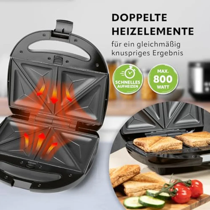 Westfalia Tischgrill Vario 3-in-1, Elektrogrill mit 800 W, Schwarz, 3 austauschbare Platten für Waffeln, Sandwiches und Grillgut – Bild 4