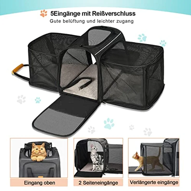 Katzentransportbox Transportbox Katze Groß, Morpilot 45x30x36cm Erweiterbar Katzenbox für 2 Katzen Hund Welpen, Flugzeug Faltbar Hundetransportbox Zusammenklappbare Transporttasche Katze Transport – Bild 5