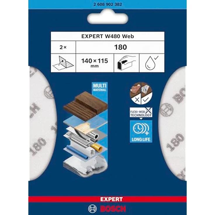 Bosch EXPERT W480 Web 1/4 Handschleifblatt für Hartholz, Ø 115x140 mm, Körnung 180 - Professional Zubehör Handschleifen – Bild 2