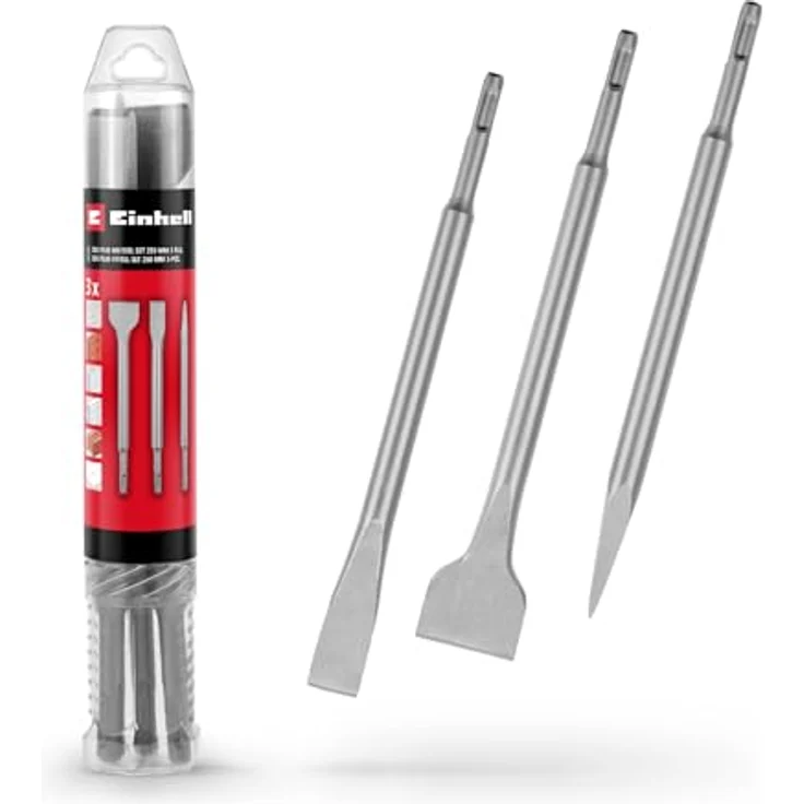 Einhell Original 3-tlg. SDS Plus Meißel-Set, 250 mm (Spitzmeißel, 20 mm Flachmeißel, 40 mm Spatmeißel aus langlebigem 40Cr Stahl) – Bild 1