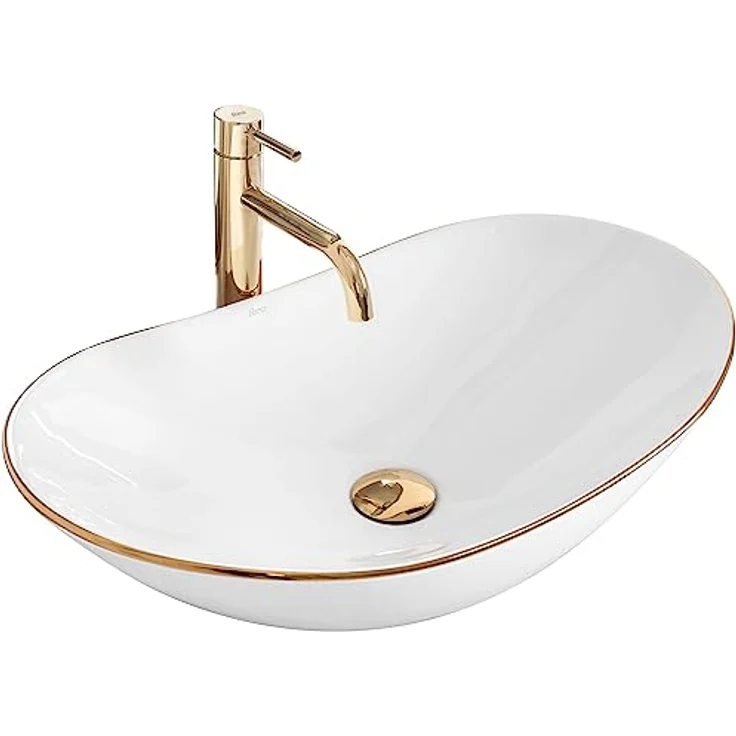 wohnwerk.idee Aufsatzwaschbecken Waschbecken Royal Gold Weiß 60,5x36cm – Bild 2