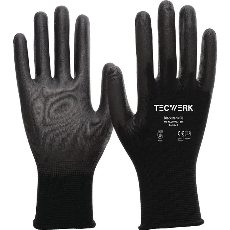 AS Arbeitsschutz Blackstar NPU Arbeitshandschuhe, Gr. 8 (L), schwarz, EN 388 PSA II, ideal für Außenarbeiten, Lager und Hochtechnologie, VE: 12 Paare