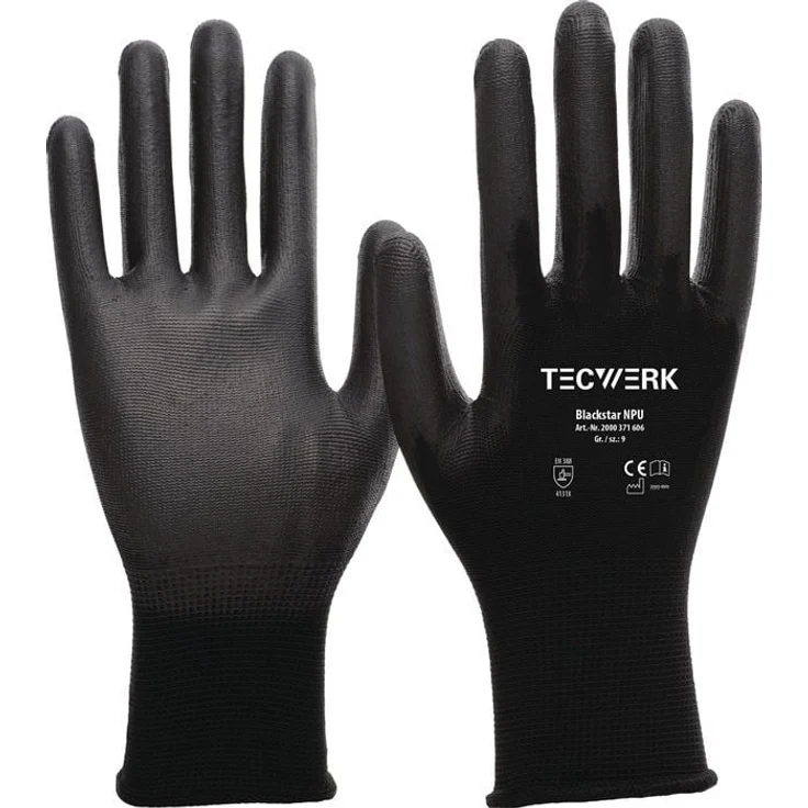 AS Arbeitsschutz Blackstar NPU Arbeitshandschuhe, Gr. 8 (L), schwarz, EN 388 PSA II, ideal für Außenarbeiten, Lager und Hochtechnologie, VE: 12 Paare