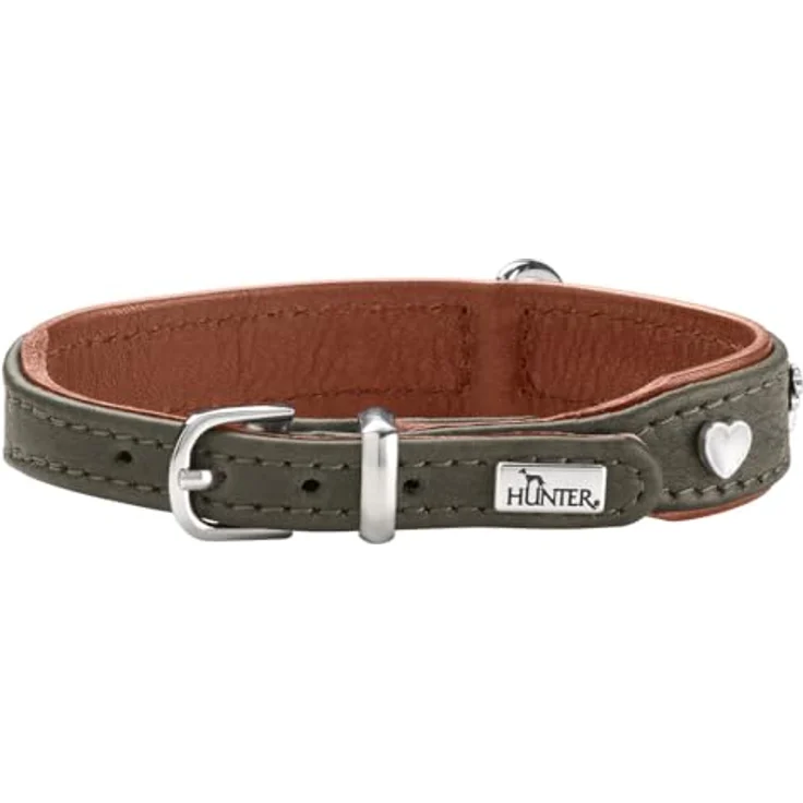 HUNTER Hundehalsband MÜNCHEN Mini, grün/Cognac, für kleine Hunde und Welpen, Leder, edle Trachten-Details, fellschonend, luxuriös, Made in Germany, Größe: 27 – Bild 2