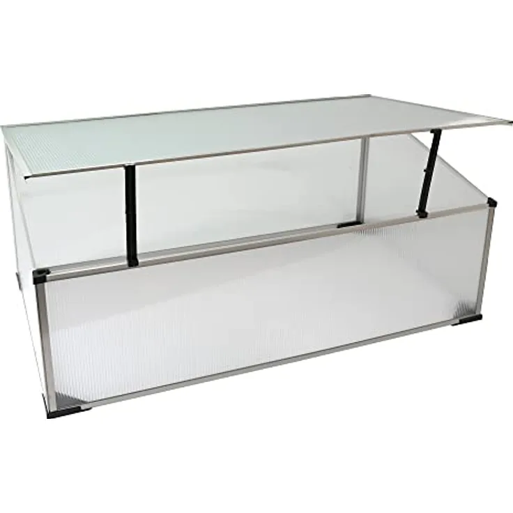 NATIV Frühbeet aus 1 mm dicken Aluminium, Hochbeet Abdeckung mit arretierbarem Dach, Frühbeetkasten mit Polycarbonatplatten, Frühbeetaufsatz für Hochbeet 100 x 60 cm, Mini Gewächshaus