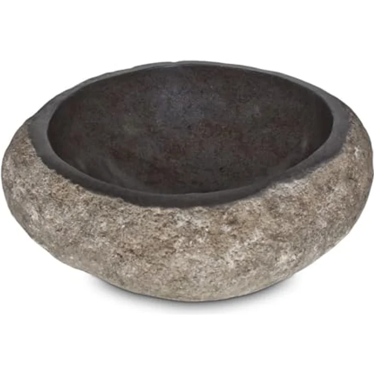 Oriental Galerie Top Serie Flussstein Handwaschbecken Naturstein Waschschale Stein Findling Natur Grau ca.40-45 cm, Einzelstück mit einzigartiger Marmorierung – Bild 4