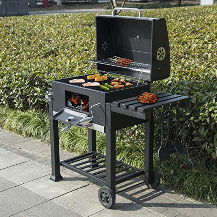 Holzkohlegrill mit Deckel, Barbecue Holzkohlegrill für Partys, Schwarz, Grillfläche 28 x 41,7 cm – Bild 2