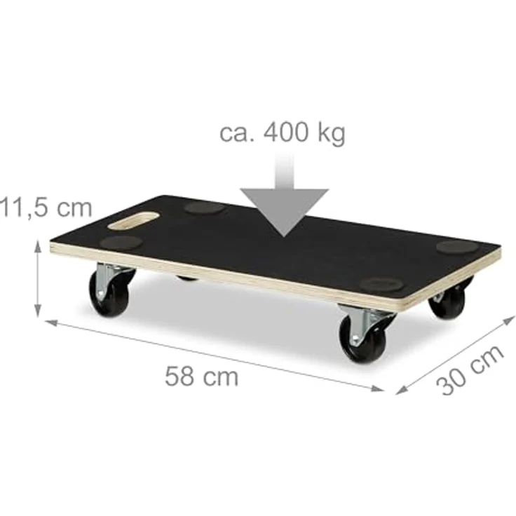 Relaxdays Transportroller Feststellbremse, 400 kg, Lenkungsrollen, Anti-Rutsch-Belag, HBT: 11,5 x 58 x 30 cm, schwarz – Bild 6
