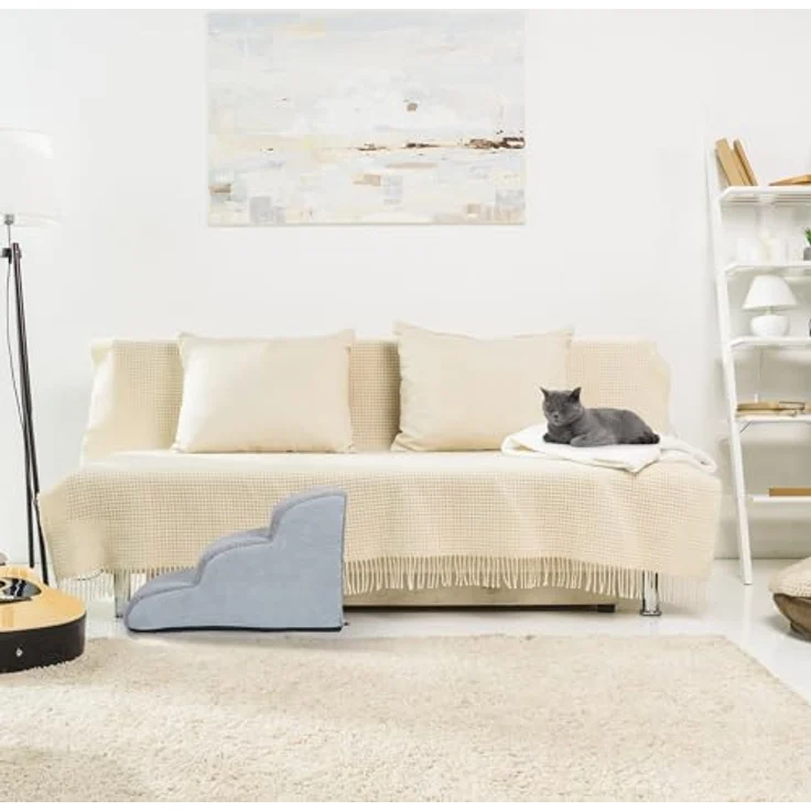 Relaxdays Haustiertreppe Hundetreppe mit 3 Stufen, Grau - Transportable Tiertreppe für Hunde und Katzen, weicher Schaumstoff, abnehmbarer Polyesterbezug – Bild 2