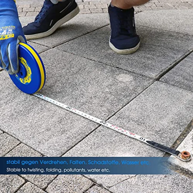 S&R Bandmaß Fiberglas 20m / 66 Ft, Breite 13mm, Rollmeter METER und ZOLL doppel Seiten markiert, Rollmaßband 20 m Maßmeter Kapselbandmass, schlagfestes ABS-Kunststoffgehäuse – Bild 3