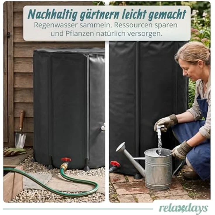 relaxdays Regentonne Faltbare Regentonne 250l, schwarz, Wasserspeicher mit Reißverschlussdeckel und zwei Anschlüssen – Bild 6