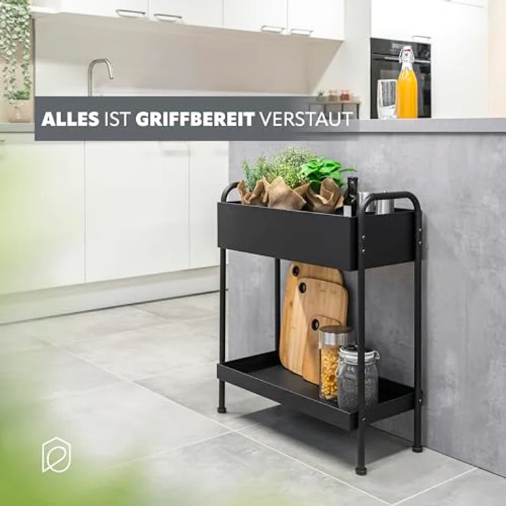 eluno Blumenständer, Metall schwarz, mit 2 Ablagen und höhenverstellbaren Füßen – Bild 7