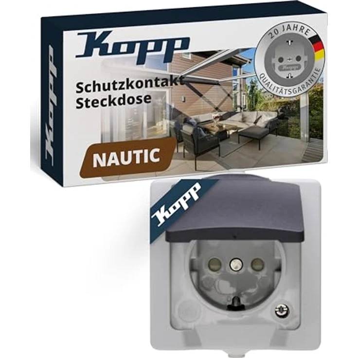 Kopp Abdeckrahmen 107856005, Aufputz-Feuchtraum Schutzkontakt-Steckdose mit Klappdeckel, grau, IP44, 16A – Bild 1
