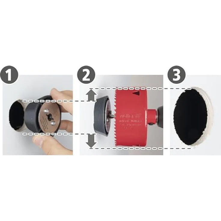 Wolfcraft 5950000 Aufbohrhilfe, sichere Standardlösung zur zentrierten Lochbohrerweiterung mit Stahlbuchse für Ø 6–8 mm, 1 Stück – Bild 2