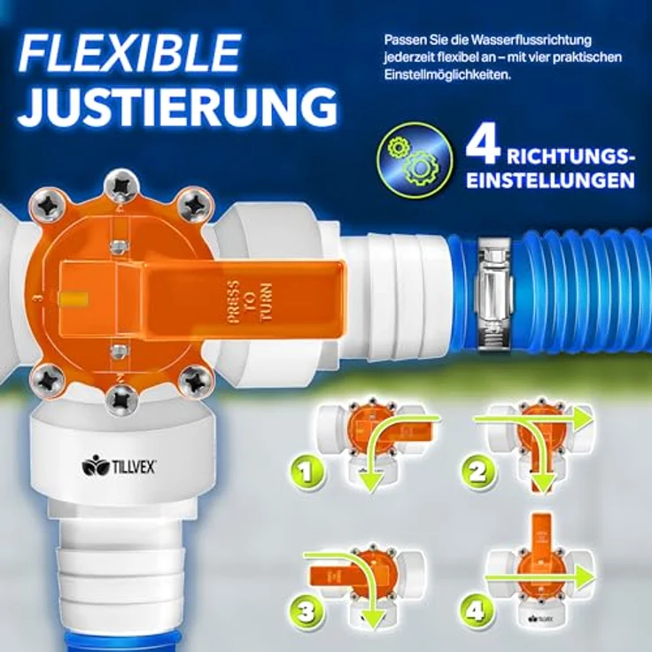 tillvex Bypass Set Pool 12-TLG, Ø32 & 38 mm Anschluss, 3-Wege-Ventil, ABS-Adapter, rostfreie Schlauchschellen, ideale Lösung für Solarheizung und Wärmepumpe – Bild 3