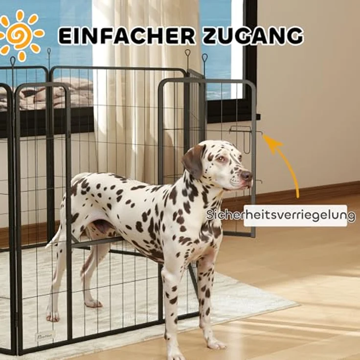 PawHut Welpenauslauf 100 cm Hoch, 6-TLG. Hundelaufstall mit Tür, anpassbares Freilaufgehege für kleine bis große Hunde, Stahl, Grau – Bild 4