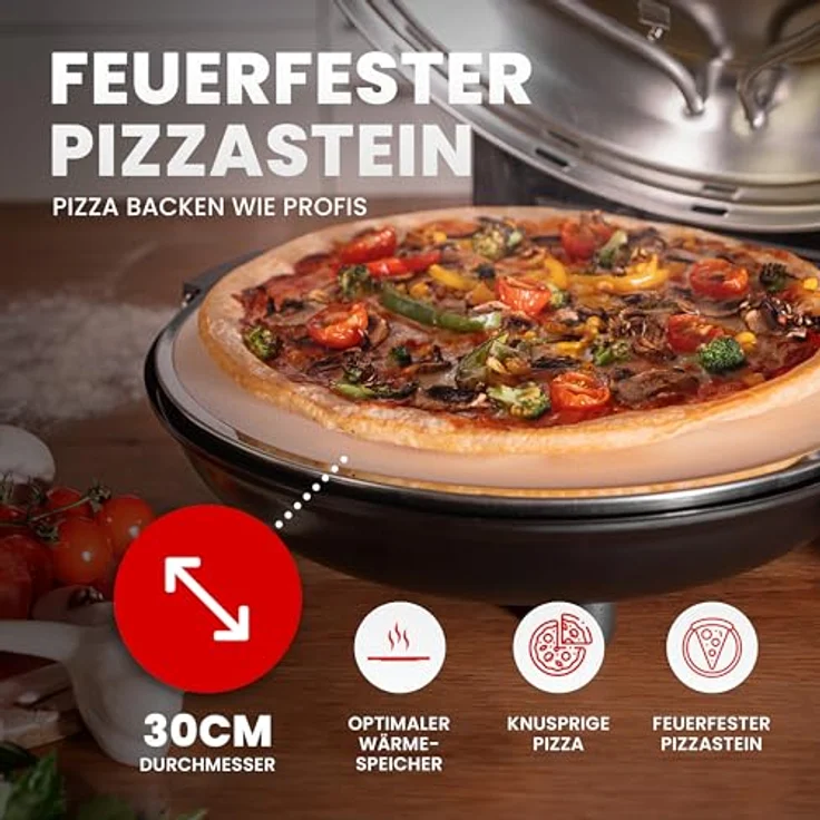 GENTOR Pizzaofen Pizzamaker 1200W 220-240V Elektrischer Pizzaofen mit feuerfestem Pizzastein bis 420 Grad – Bild 6