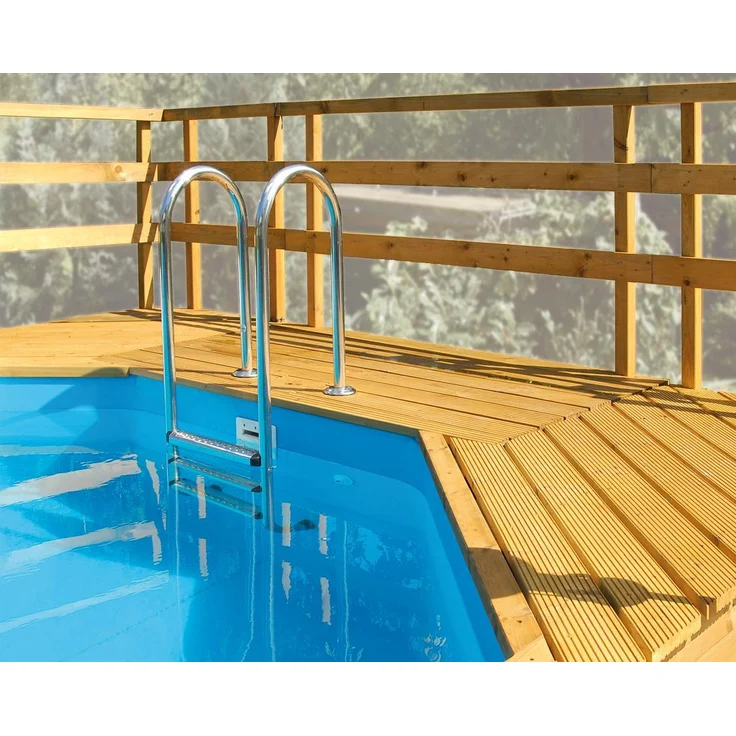 Weka Sonnendeck für Pool 593 B Gr.2, Massivholz mit kesseldruckimprägnierten Bohlen, geriffelten Bodendielen und Schutzgeländer, verschiedene Anbaumöglichkeiten