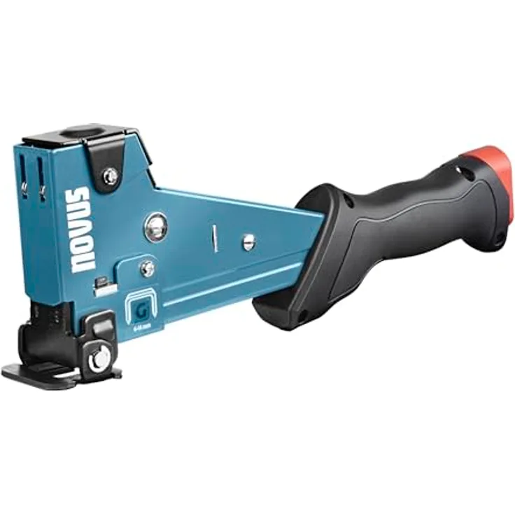 Novus Tools Hammertacker J-055, robustes Vollmetallgehäuse für Flachdrahtklammern Typ G, ergonomischer Griff, 6-14 mm Klammergröße, blau