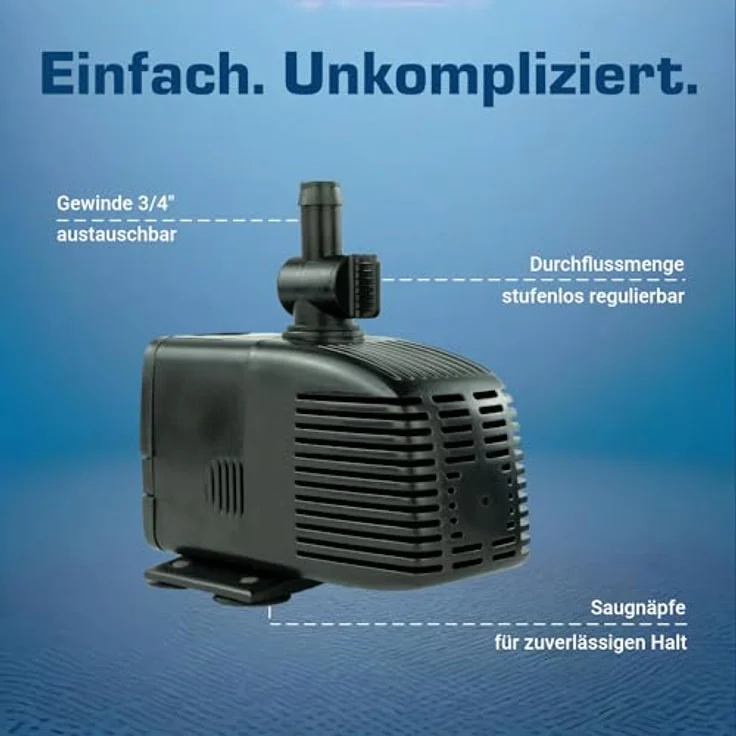 KERRY Wasserpumpe 12 V – 1000 L/H | 17 Watt | 7m Kabel | 170 cm Förderhöhe | Schwarz | Teichpumpe | Wasserspielpumpe | Zimmerbrunnen | Brunnenpumpe | Springbrunnen-Pumpe – Bild 5