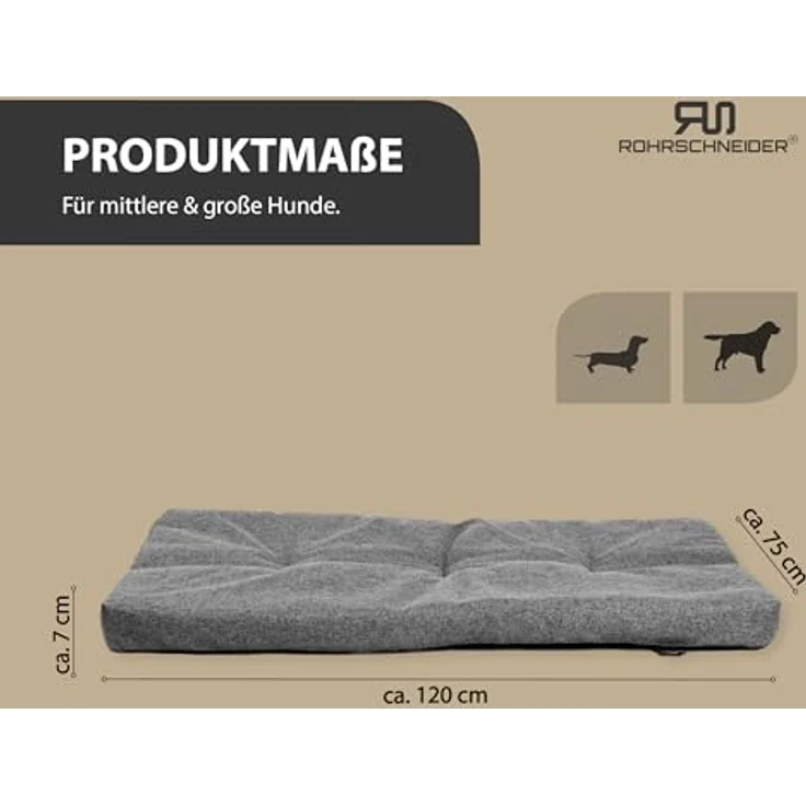 Rohrschneider Hundebett Made in EU | Hundematte mit Anti-Rutsch | strapazierfähiges Hundekissen für kleine, mittelgroße & große Hunde | Katzenbett | inkl. Futternapf | Gr. 3 (grau, 120 x 75 x 7 cm) – Bild 2