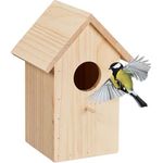 Relaxdays Nistkasten für Kohlmeise & Gartenrotschwanz, aufklappbar, naturbelassenes Holz, Vogelhaus zum Aufhängen, Natur, 1 Stück