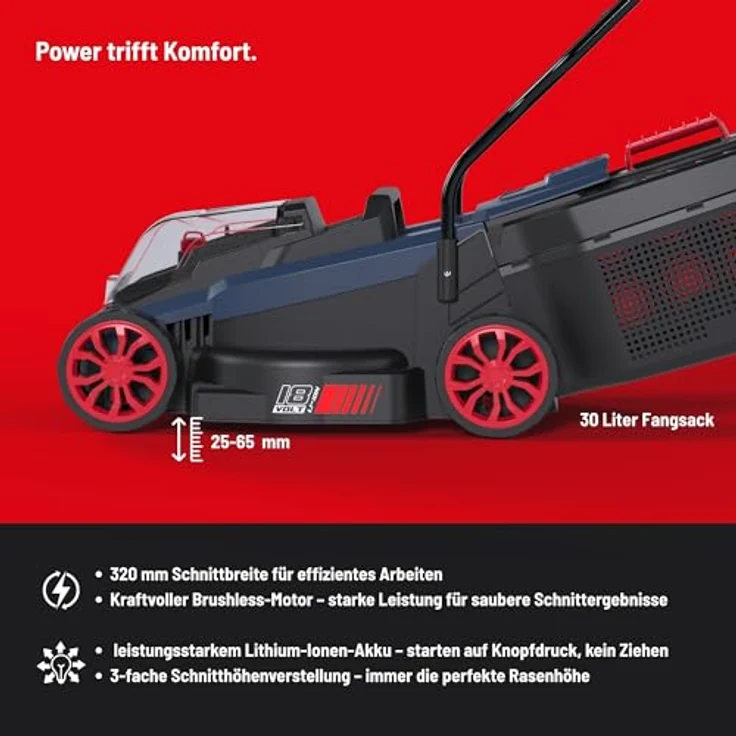 GUEDEAKTIVBANK Akku Rasenmäher RM 18-401-30.32, bürstenloser Motor, 32 cm Schnittbreite, 4 AH Akku, 30 L Fangsack, inkl. Akku und Ladegerät – Bild 4