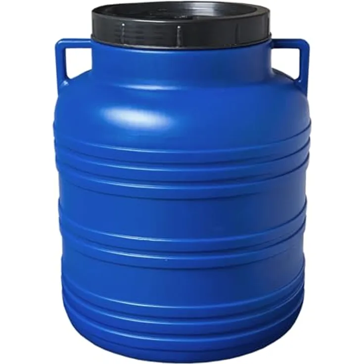 plasteo® 20 Liter Weithalsfass Rund Blau, Lebensmittelecht, BPA-Frei, Universalfass für Haus, Garten und mehr