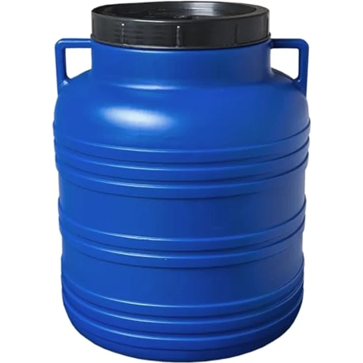 plasteo® 20 Liter Weithalsfass Rund Blau, Lebensmittelecht, BPA-Frei, Universalfass für Haus, Garten und mehr – Bild 1