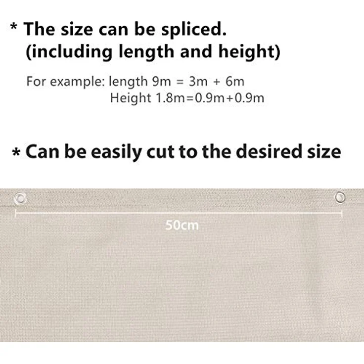 Sekey Balkon Sichtschutz Balkonabdeckung HDPE 220 g/m², Leicht Transparent Wind- und UV-Schutz Wetterfest, mit Ösen, Nylon Kabelbinder und Kordel Taupe 0.75×3m – Bild 5