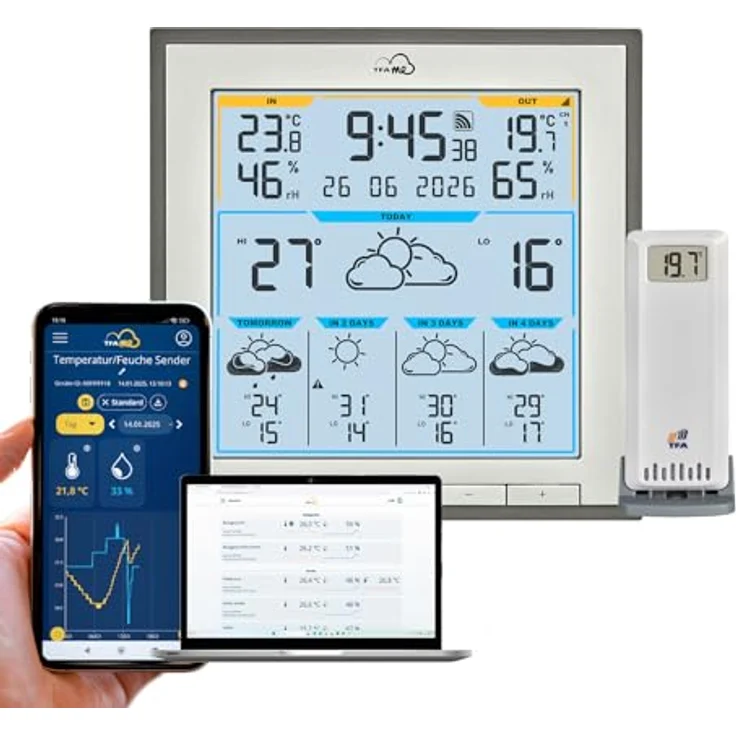 TFA .me ID-08, Wetterstation, Grau mit aktuellen Wetterdaten und kompaktem Design – Bild 2
