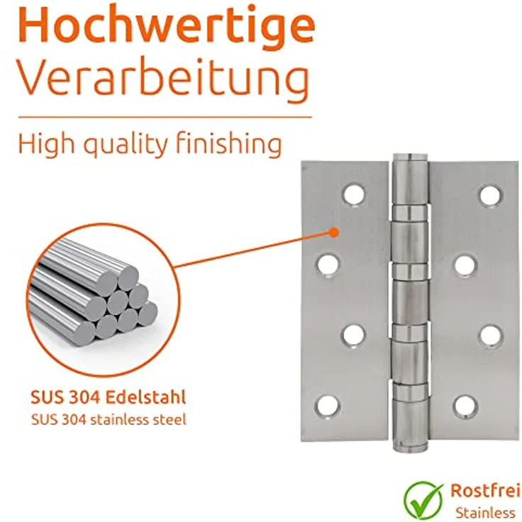ECENCE Edelstahl Tür-Scharnier 2x Silber Türband, Beschlag, 4-fach Stahlkugel gelagert Edelstahlscharnier 304 (V2A) Materialstärke 2,5mm + Schrauben für massive Türen innen + außen – Bild 3