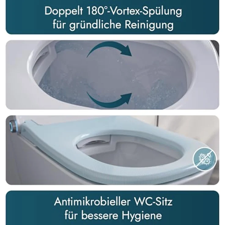 Bernstein Dusch-WC PRO+ 1104, Eckig, spülrandlos, mit LED-Nachtlicht, 5 Stufen, 10 Jahre Garantie, Weiß – Bild 6