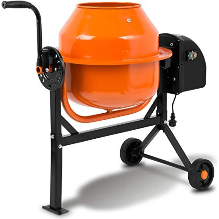 EBERTH Betonmischer 65L, Elektrisch mit 220W Motor, Stahlgestell, breite Fußplatte, orange/schwarz – Bild 1