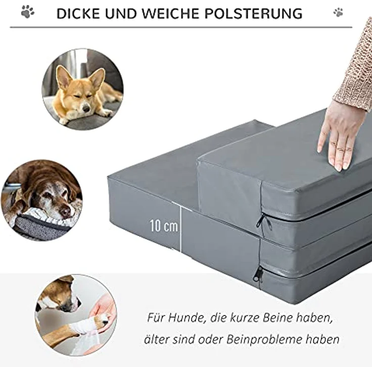 PawHut Tiertreppe Tierunterlage Klappbar Hundetreppe Treppe Unterlage für Katze und Hunde Grau L42 x B39 x H20 cm – Bild 5