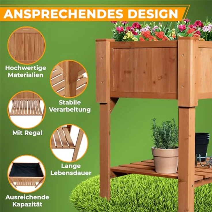Coemo Hochbeet Kräuterbeet mit Pflanzfolie 90 x 40 x 90 – Bild 2