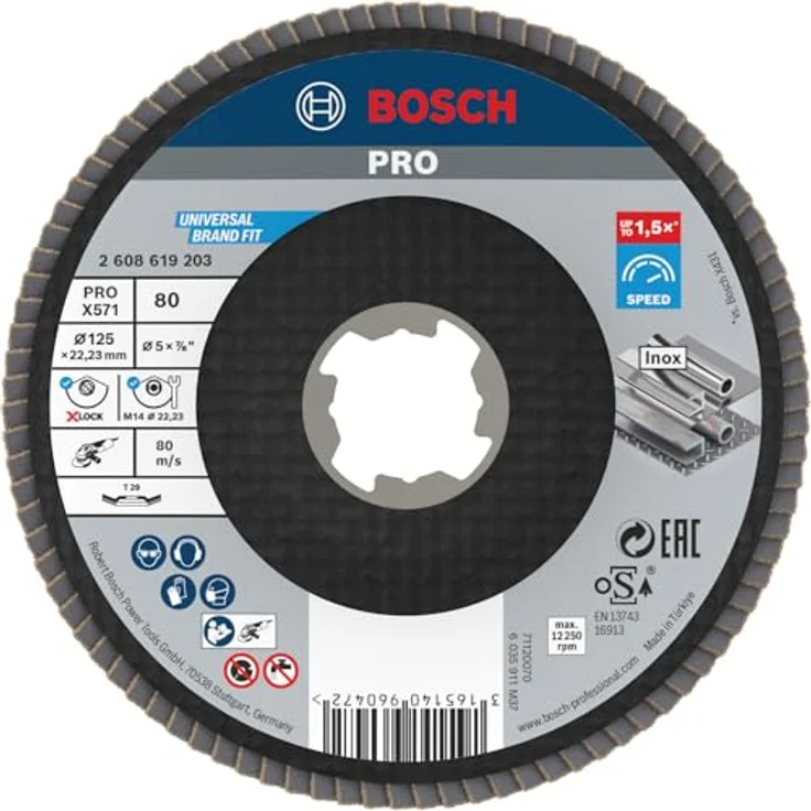 Bosch Professional gewinkelte Fächerschleifscheibe Best (für Metall, X-LOCK, X571, Ø125 mm, Körnung K80) – Bild 2