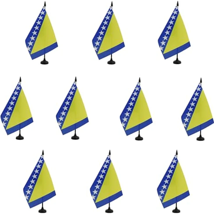 AZ FLAG Tischflagge Bosnien und Herzegowina, 21 x 14 cm – 10 kleine Polyester-Büroflaggen mit 25 cm Fahnenstange und schwarzem Kunststoffsockel – Bild 1