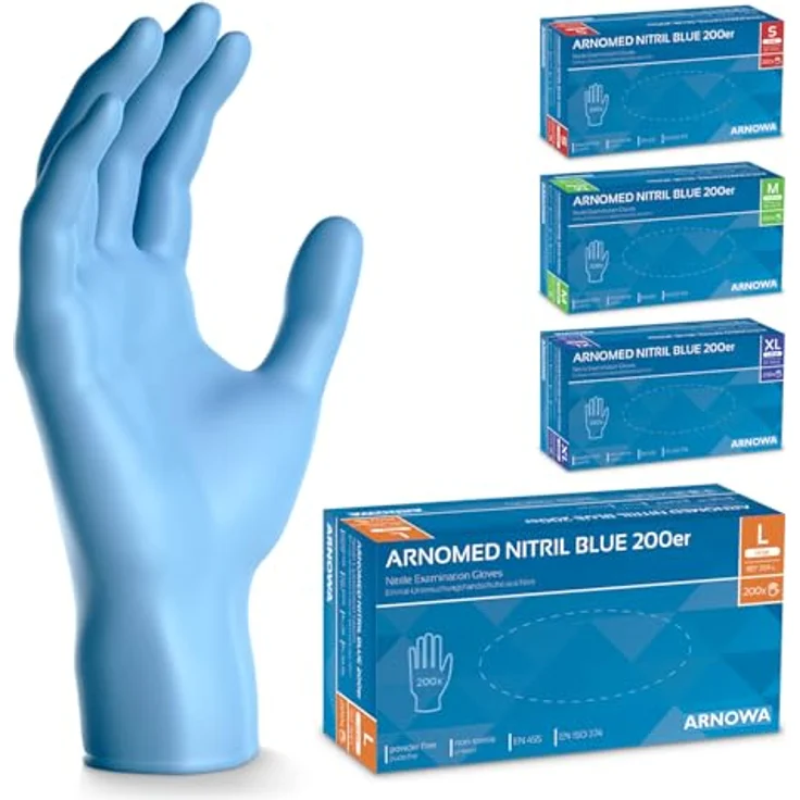 ARNOMED NITRIL BLUE Einweghandschuhe, 200er Pack L, puderfrei, latexfrei, reißfest, hautfreundlich, lebensmittelecht – Bild 1