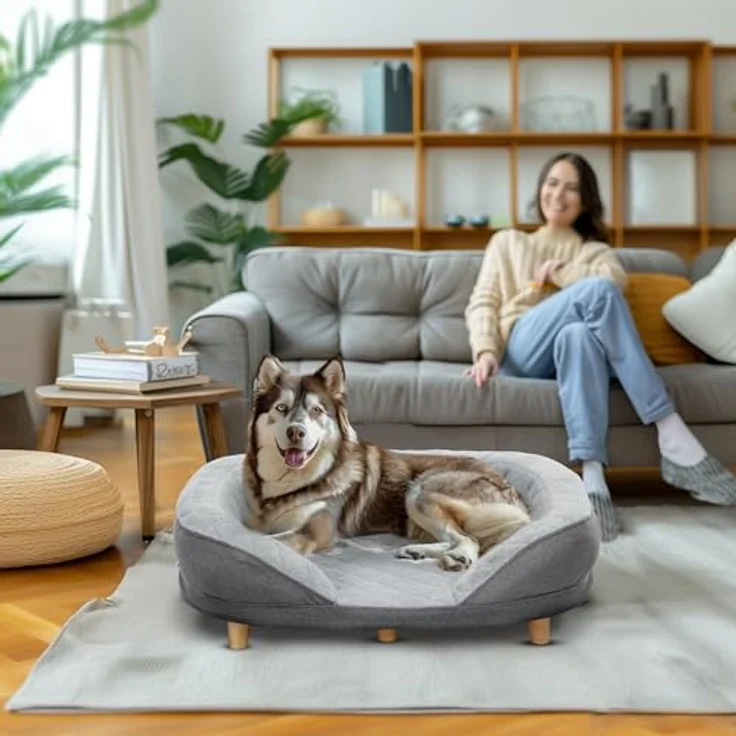 PawHut Hundesofa Hundecouch, Waschbarer Bezug, mit Holzbeinen, für mittelgroße Hunde unter 25 kg, Grau – Bild 2