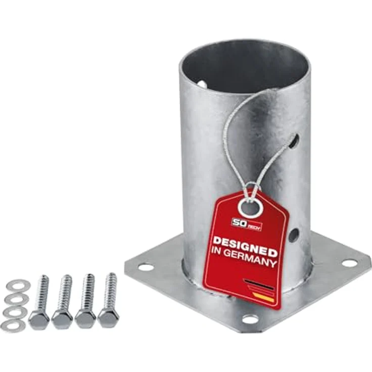 SO-TECH® Pfostenträger für Rundholz, zum Aufschrauben, feuerverzinkter Stahl, Höhe 152 mm, Durchmesser 80 mm, inkl. 4 Schrauben – Bild 1
