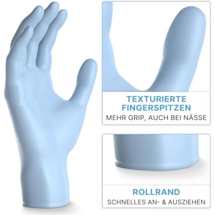 ARNOMED 500 Stück Einweghandschuhe Hellblau, Nitril L, puderfrei, reißfest, hautfreundlich, lebensmittelecht, für Hygiene und medizinische Anwendungen – Bild 2
