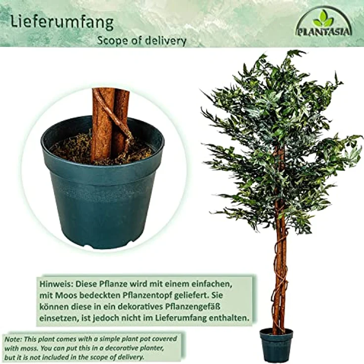 PLANTASIA Kunstpflanze Zimmerpflanze 150 cm, künstlicher Marihuanastrauch mit Echtholzstamm, 600 detailreiche Blätter – Bild 3