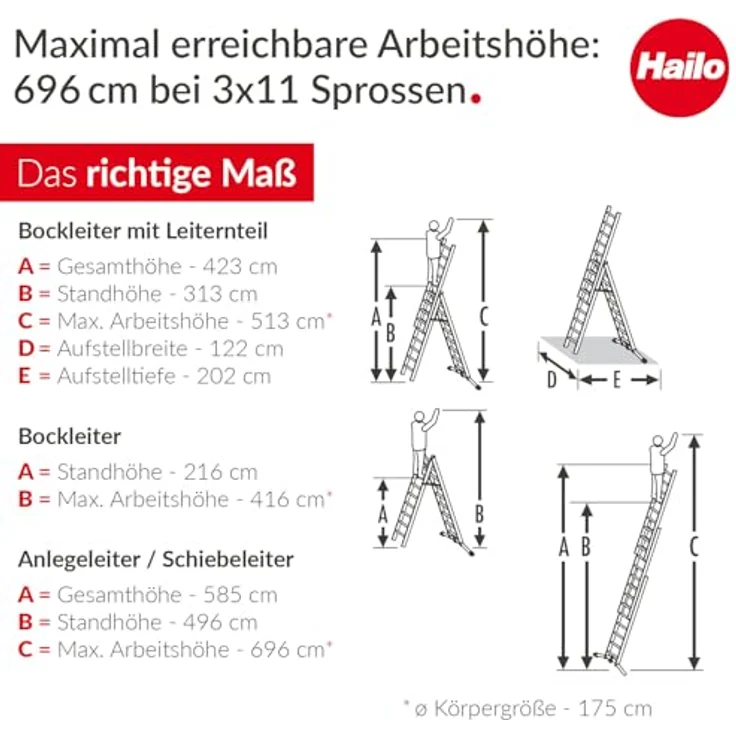 Hailo HobbyLOT 3-teilige Alu-Kombileiter mit LOT-System, belastbar bis 150 kg, 7/9/11 Sprossen – Bild 7