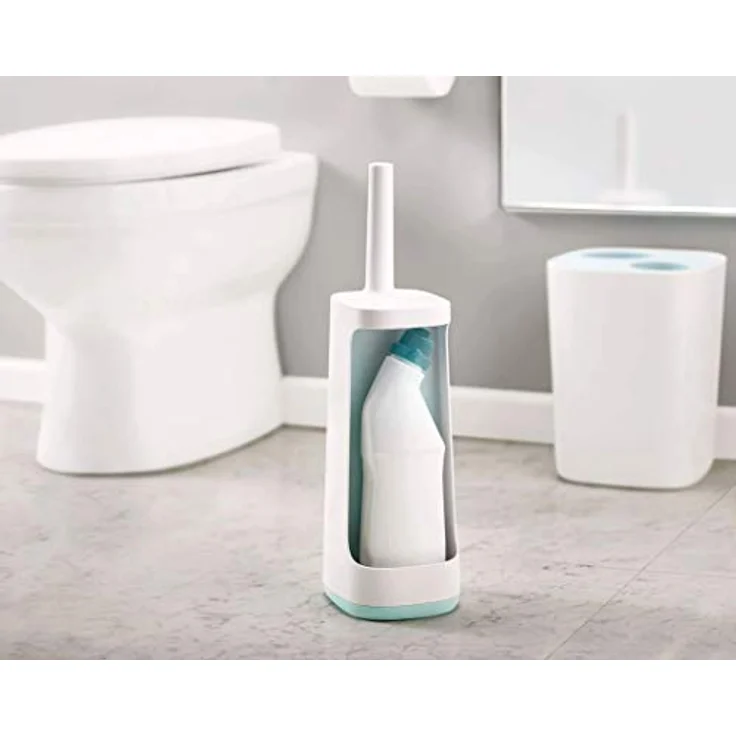 Joseph Joseph Flex Plus - Hygienische Silikon-Toilettenbürste mit Aufbewahrungsfach, flexibler, tropffreier, verstopfungsfreier Kopf - Weiß / Blau, groß – Bild 4
