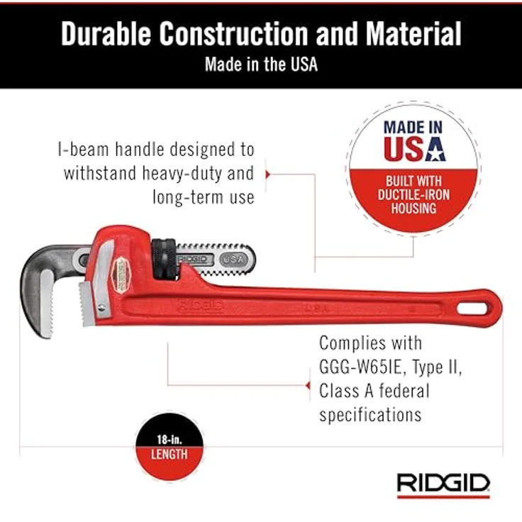RIDGID 31025 Modell 18'' gerade Rohrzange für schwere Beanspruchung, 18'' Sanitär-Schraubenschlüssel – Bild 5